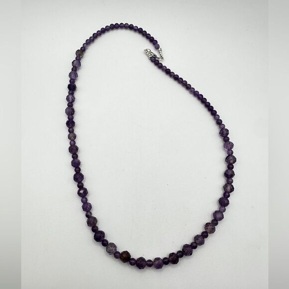 20" Revived! All Amethyst beaded necklace with solid sterling silver hardware! - Picture 3 of 12